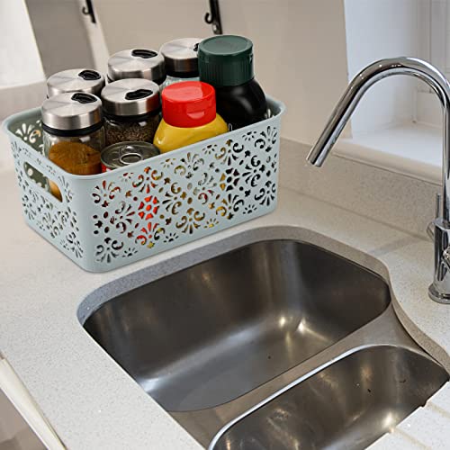 Frcctre 8 Pack Plastic Storage Baskets with Handle, Portable Hollo...