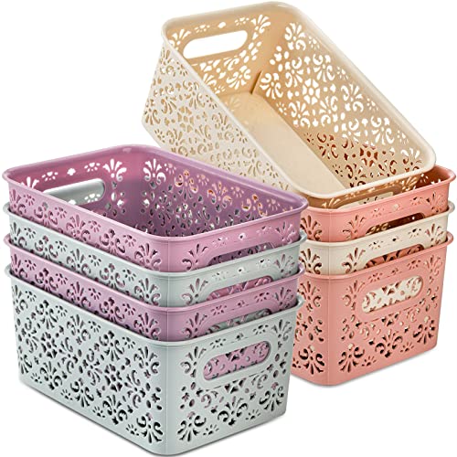 Frcctre 8 Pack Plastic Storage Baskets with Handle, Portable Hollo...