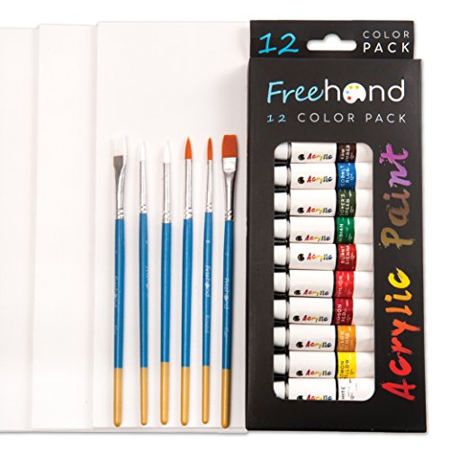 Acrylic Paint Set -12 Acrylic Paints, 6 Paint Brushes for Acrylic ...
