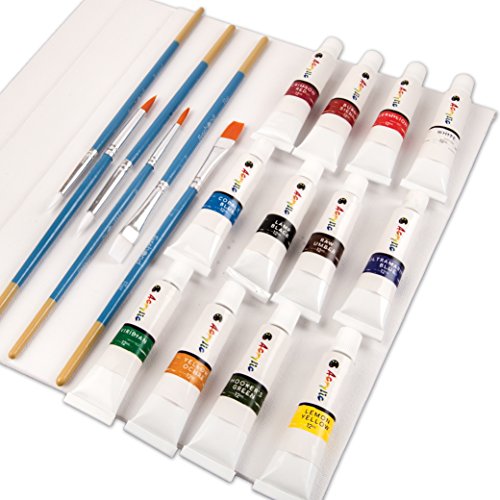 Acrylic Paint Set -12 Acrylic Paints, 6 Paint Brushes for Acrylic ...