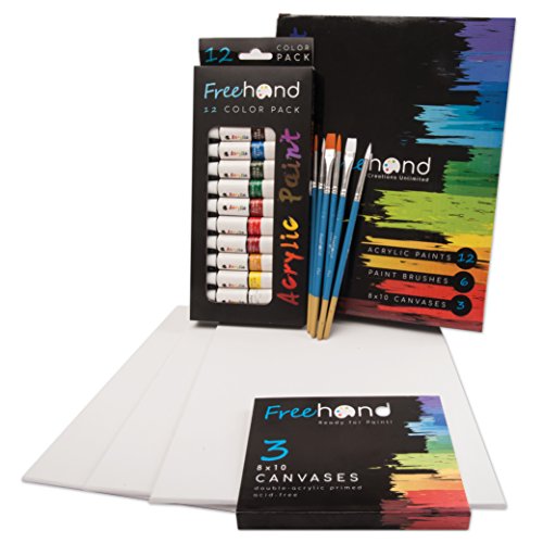 Acrylic Paint Set -12 Acrylic Paints, 6 Paint Brushes for Acrylic ...