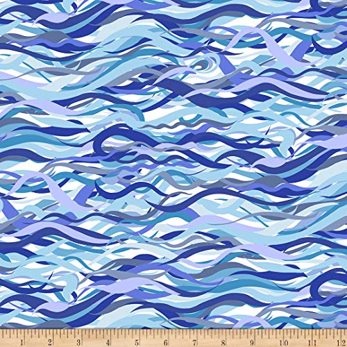 FreeSpirit Calico Horses Flowing Free Blue Fabric by The Yard