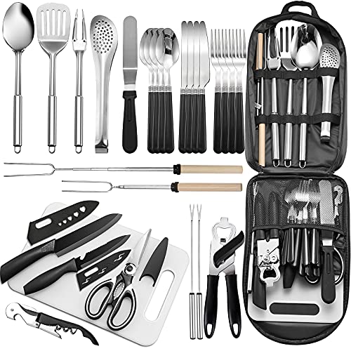 Portable Camping Kitchen Utensil Set-27 Piece Cookware Kit, Stainl...