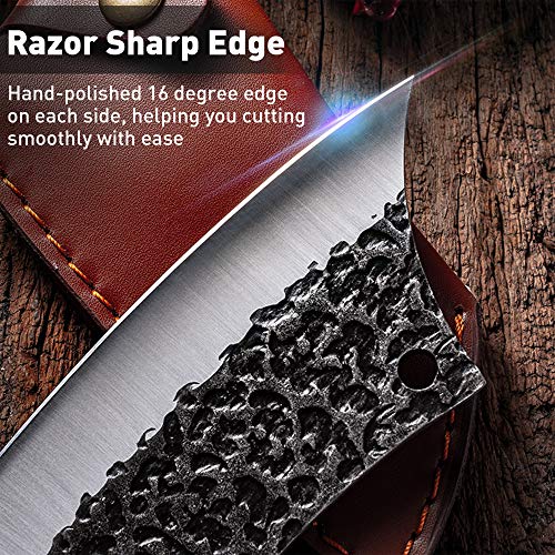 Hand Forged Meat Cleaver 6.3 Inch Kitchen Chef Knife with Leather ...