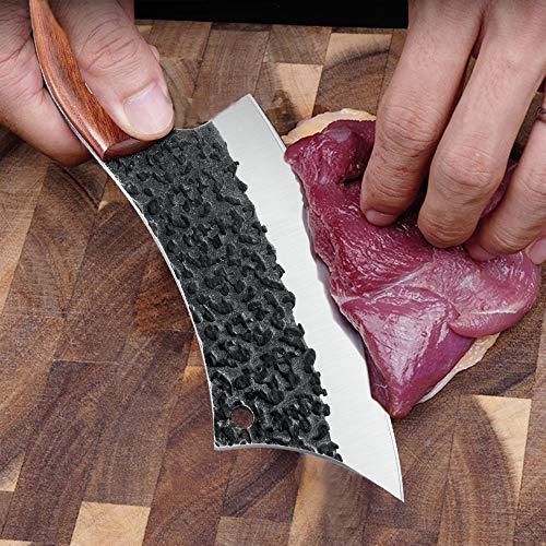 Hand Forged Meat Cleaver 6.3 Inch Kitchen Chef Knife with Leather ...