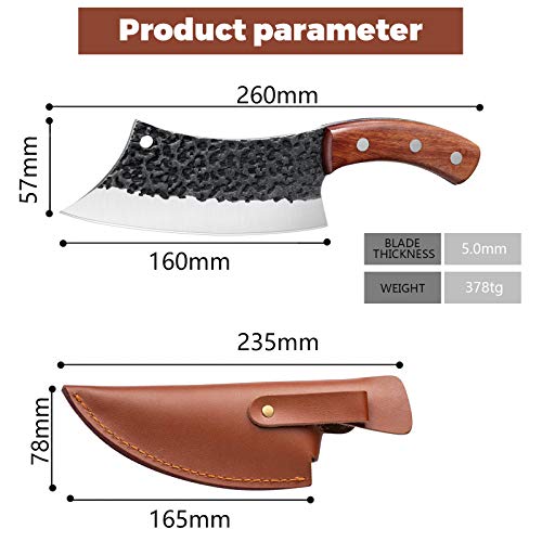 Hand Forged Meat Cleaver 6.3 Inch Kitchen Chef Knife with Leather ...