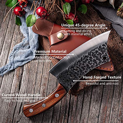 Hand Forged Meat Cleaver 6.3 Inch Kitchen Chef Knife with Leather ...