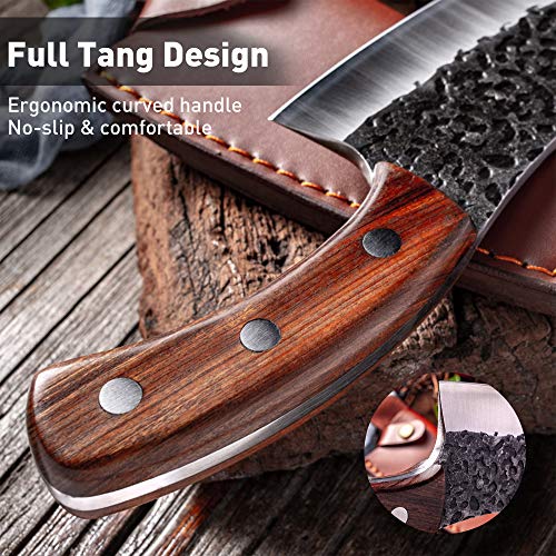 Hand Forged Meat Cleaver 6.3 Inch Kitchen Chef Knife with Leather ...