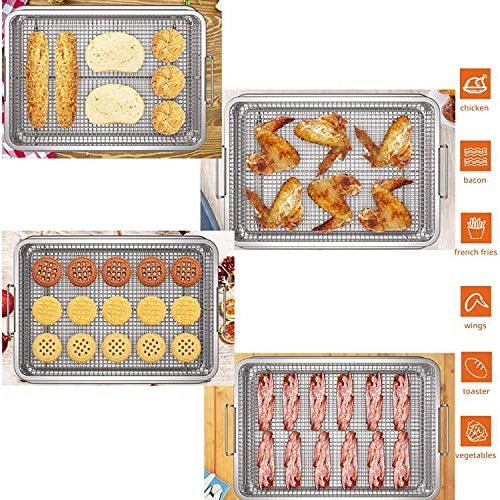 2 Piece Air Fryer Basket for Oven,Stainless Steel Crisping Basket ...