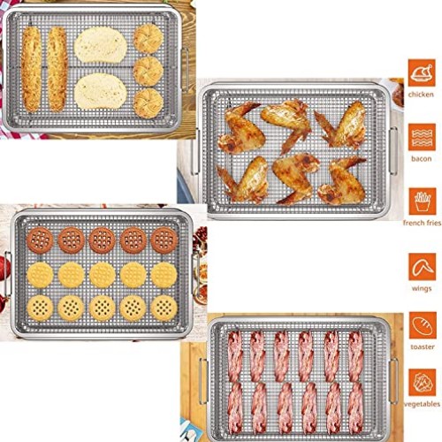2 Piece Air Fryer Basket for Oven,Stainless Steel Crisping Basket ...