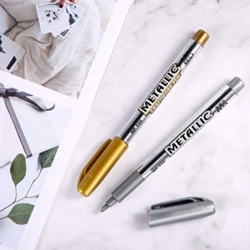 Gold and Silver Metallic Marker Pens, Metallic Permanent Markers S...