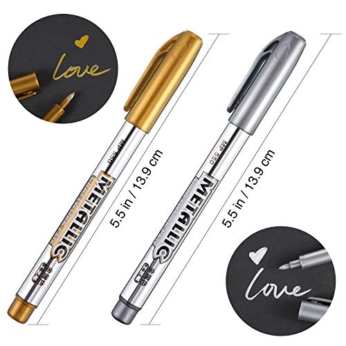 Gold and Silver Metallic Marker Pens, Metallic Permanent Markers S...