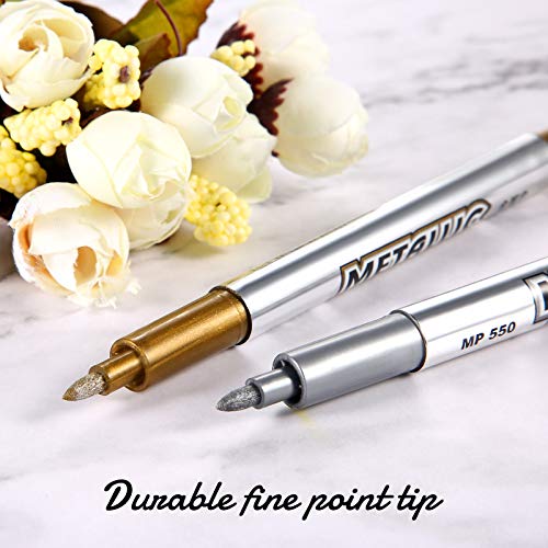 Gold and Silver Metallic Marker Pens, Metallic Permanent Markers S...