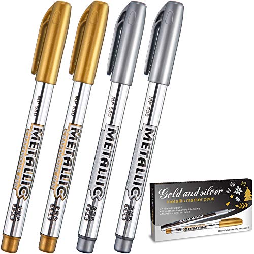 Gold and Silver Metallic Marker Pens, Metallic Permanent Markers S...