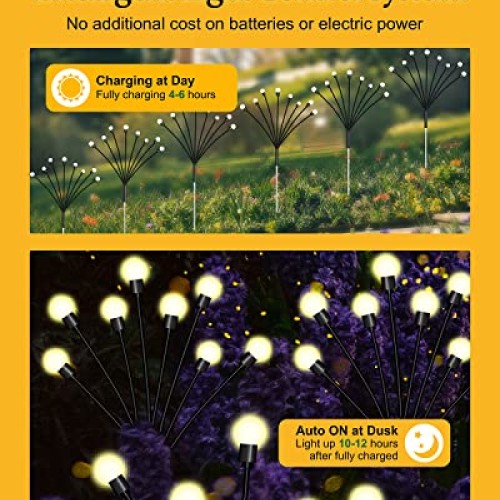 FRNYFREL 6 Pack Solar Garden Lights, 8 LED Firefly Lights Solar Ou...