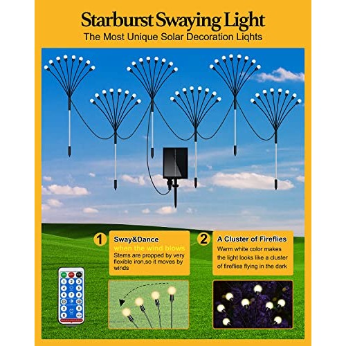 FRNYFREL 6 Pack Solar Garden Lights, 8 LED Firefly Lights Solar Ou...