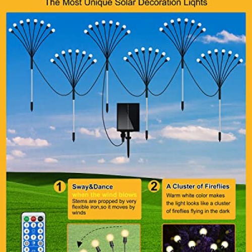 FRNYFREL 6 Pack Solar Garden Lights, 8 LED Firefly Lights Solar Ou...