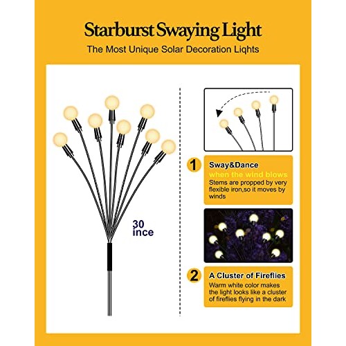 FRNYFREL 6 Pack Solar Garden Lights, 8 LED Firefly Lights Solar Ou...