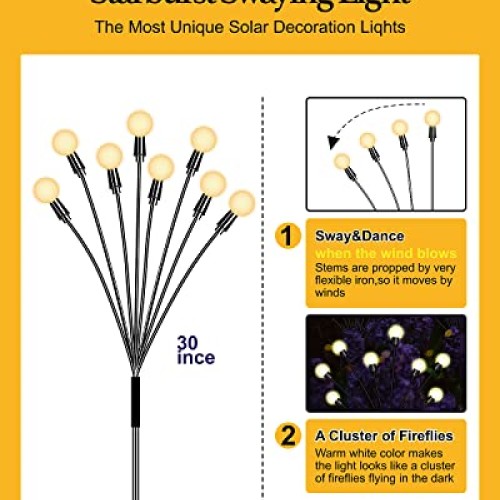 FRNYFREL 6 Pack Solar Garden Lights, 8 LED Firefly Lights Solar Ou...