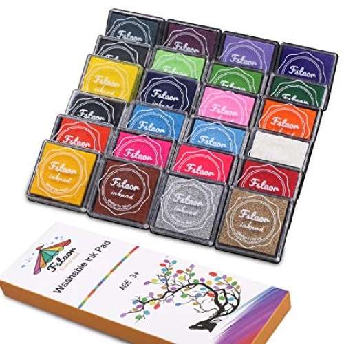 Fstaor Finger Washable Ink Pads for Kids, 24 Pack Craft Ink Pad fo...