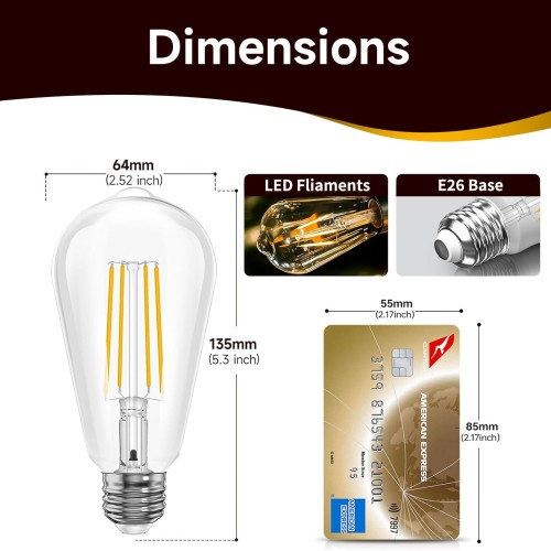 Dusk to Dawn ST64 Edison Light Bulbs Outdoor, 60W Equivalent 4 Pack