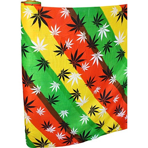 Full Funk Hemp Leaves Art Striped Colors Printed Rayon Viscose Fab...