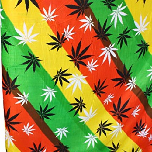 Full Funk Hemp Leaves Art Striped Colors Printed Rayon Viscose Fab...