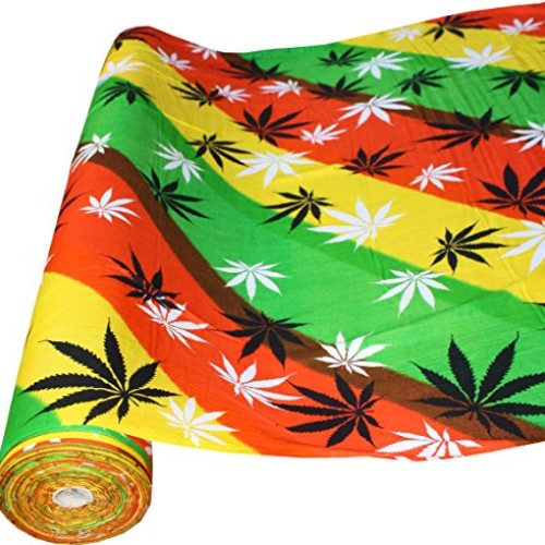 Full Funk Hemp Leaves Art Striped Colors Printed Rayon Viscose Fab...