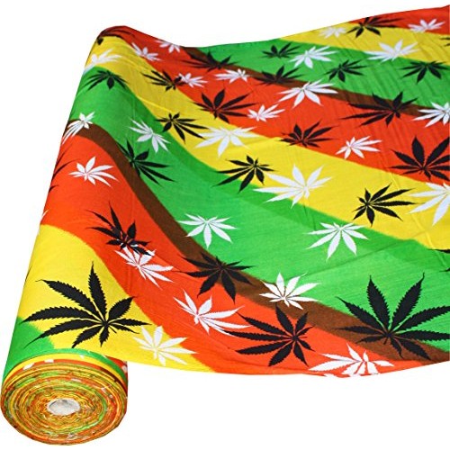 Full Funk Hemp Leaves Art Striped Colors Printed Rayon Viscose Fab...