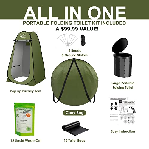 FUN ESSENTIALS Portable Toilet Kit For Adults, Pop Up Privacy Tent...