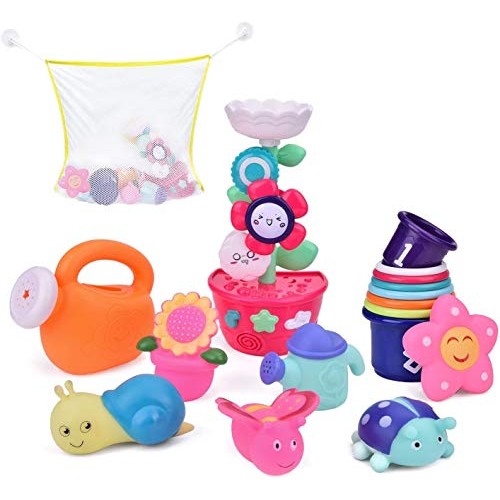 9 PCs Bath Toys for Toddlers, Flower Waterfall Water Station Garde...