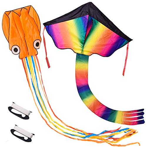FUN LITTLE TOYS Rainbow and Octopus Kites for Kids and Adults, Kid...