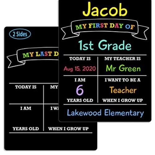 First Day of School Board, 12″x8.5″ Photo Prop Sign Double Sided...