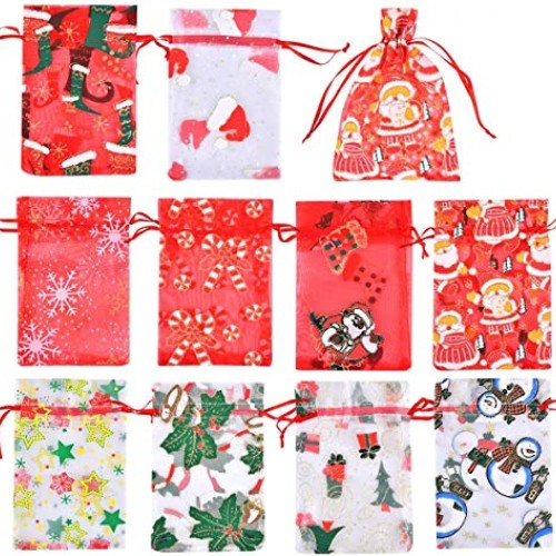 Funkprofi 50 PCS 4x6 Inches Mixed Color Christmas Organza Gift Bag...