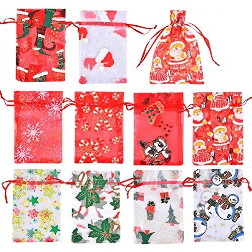 Funkprofi 50 PCS 4x6 Inches Mixed Color Christmas Organza Gift Bag...