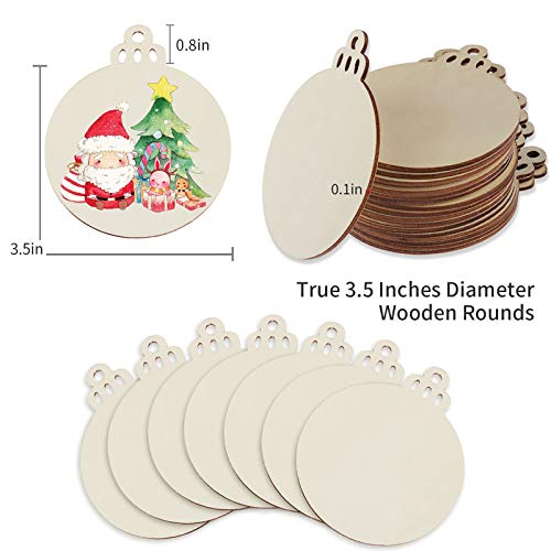 Fuyit 100Pcs 3.5 Inch Wood Slices with Holes, Unfinished Wooden Ch...