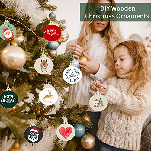 Fuyit 100Pcs 3.5 Inch Wood Slices with Holes, Unfinished Wooden Ch...