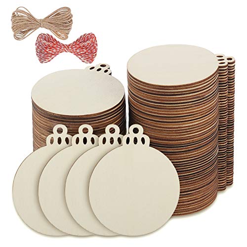 Fuyit 100Pcs 3.5 Inch Wood Slices with Holes, Unfinished Wooden Ch...
