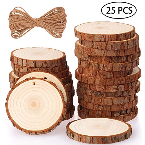 Fuyit Natural Wood Slices 25 Pcs 3.1-3.5 Inches Craft Wood Kit Unf...