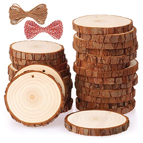 Fuyit Natural Wood Slices 25 Pcs 3.1-3.5 Inches Craft Wood Kit Unf...