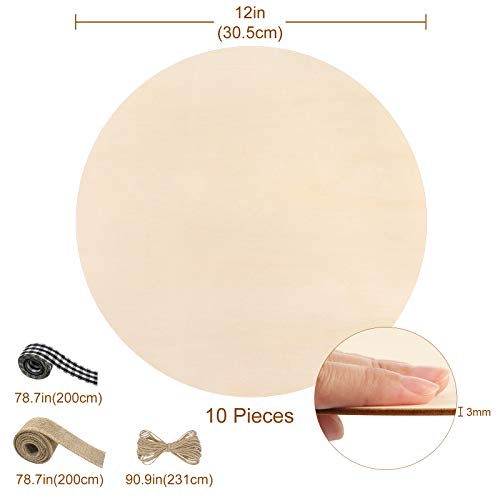 Fuyit Unfinished Wood Circles, 10Pcs 12 Inch Uniform Blank Wood Ro...