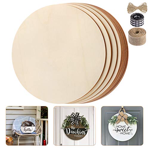 Fuyit Unfinished Wood Circles, 10Pcs 12 Inch Uniform Blank Wood Ro...