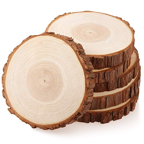 Fuyit Wood Slices 6 Pcs 6-6.3 Inches Unfinished Natural Tree Slice...