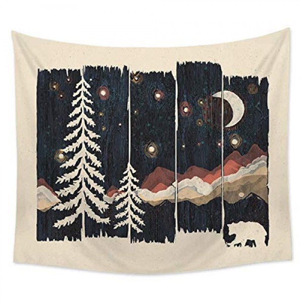 Starry Night Tapestry Bear Wilderness Wall Hanging Forest Nature G...