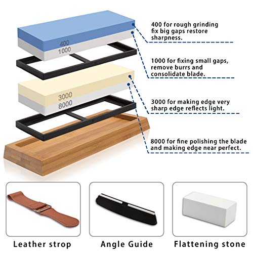 Sharpening Stone Whetstone Set 4 Side Grit 400/1000 3000/8000, Pro...