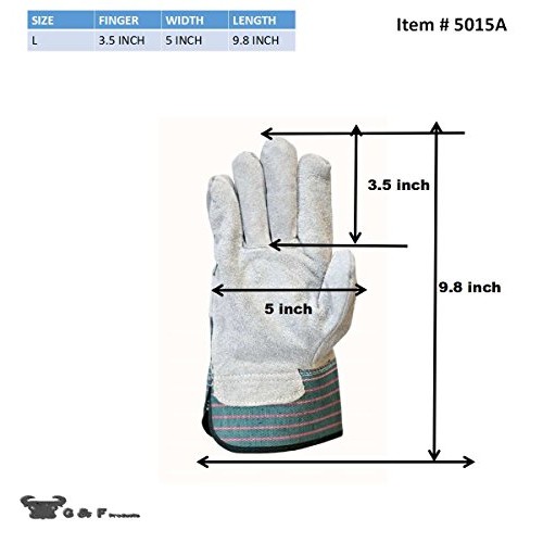 G & F 5015L-5 Regular Cowhide Leather Palm Work Gloves for driving...