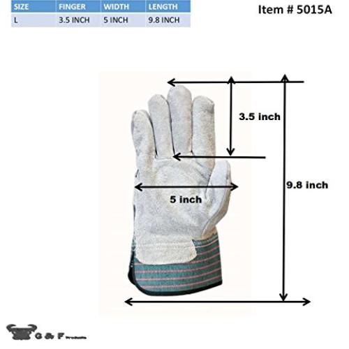 G & F 5015L-5 Regular Cowhide Leather Palm Work Gloves for driving...