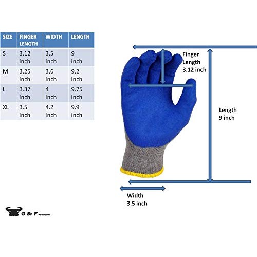 G & F Products 12 Pairs Medium Rubber Latex Double Coated Work Glo...