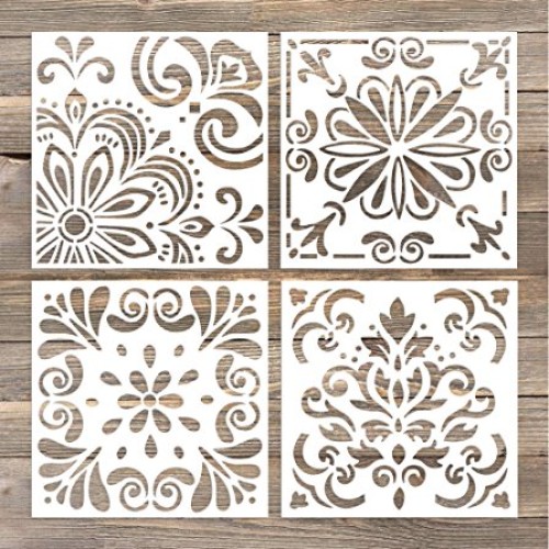 GSS Designs Pack of 4 Stencils Set 6x6 Inch Laser Cut Painting S...