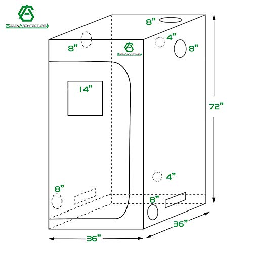 GA Grow Tent 24x24x48 36x36x72 40x40x80 Reflective Mylar Hydroponi...